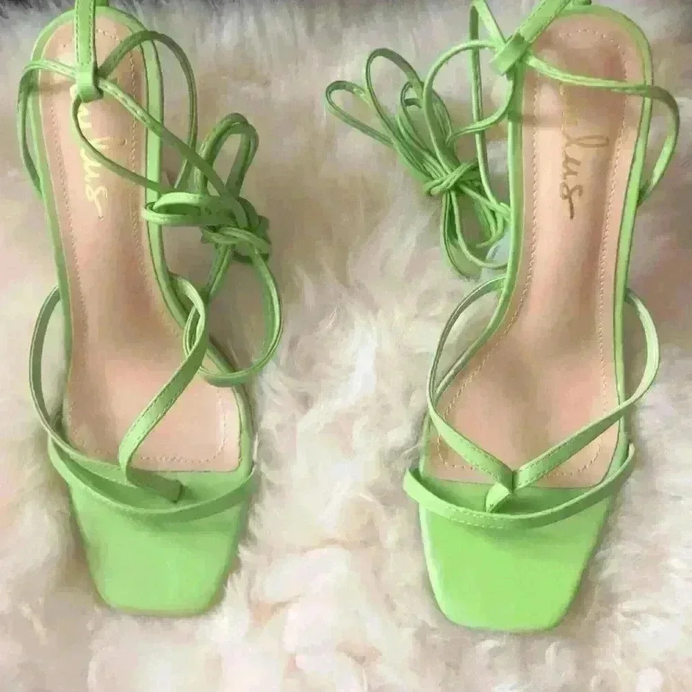 Simonee Lime Green Lace-Up High Heel Sandals new without tag